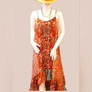 Karma Hwy Silky Shift Hi-Lo Tier Relaxed Fit Dress OS NWT